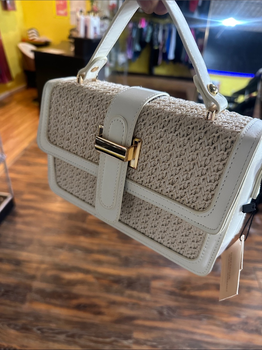 Bentley Woven Top-Handle Shoulder Bag in Cream - Elegant Everyday Style
